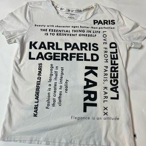 Karl Lagerfeld crossword logo White Tee with Black Accents rare!